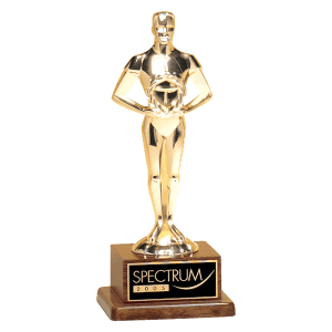 Cast Metal Goldtone Finish Classic Achiever Figure on a Solid Walnut Base and Black Laser Engravable Plate