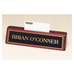 Rosewood Piano Finish Nameplate with Business Card Holder with Black Plate