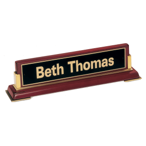 Rosewood Piano Finish Nameplate and Gold Metal Accents with Black Plate