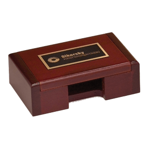 Rosewood Finish Business Card Box with Laserable Black Brass Plate