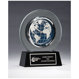 Glass Clock with World Dial on Black High Gloss Base, Black Plate