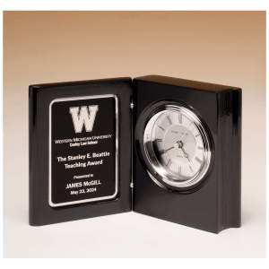 Black Piano Finish Book Clock with Diamond Spun Dial, 3 Hand Movement, Black Plate