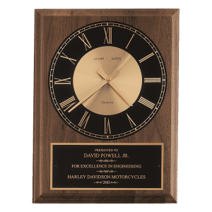 American Walnut Round Face Quartz Clock with Black Plate