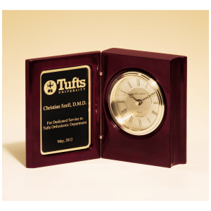 Rosewood Piano Finish Book Clock w/Diamond Spun Dial, 3 Hand Movement, Plate