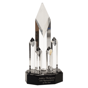 Clear Crystal 5 Rising Diamonds on Black Pedestal Base