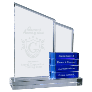 Crystal Perpetual Standup on Clear Base with 4 Crystal Blocks