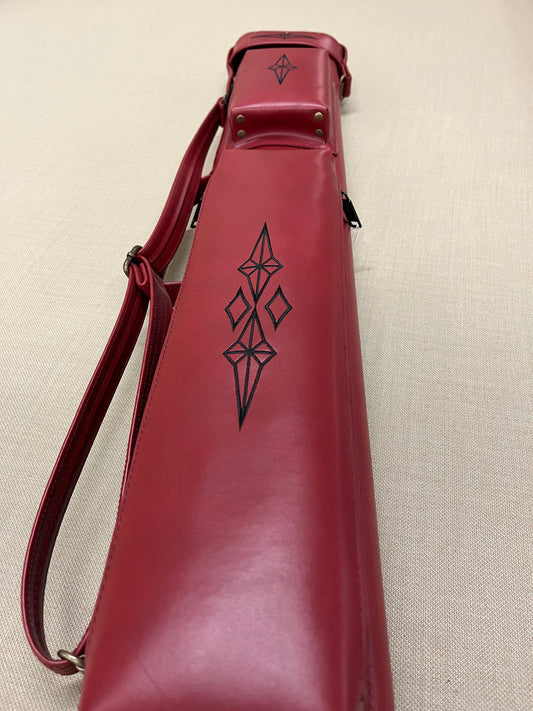 J&J Vincitore Genuine Leather Cue Case Red with Black Star 2x4