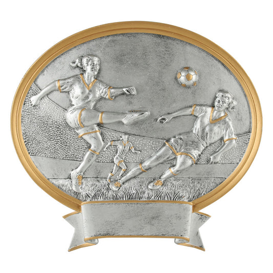 OVAL LEGEND RESIN, SOCCER FEMALE - 8 1/2" X 8" - view 2