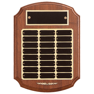 American Walnut 24 Plate Perpetual Plaque with Black Laserable Brass Plates/Gold Trim
