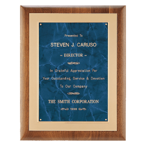 Airflyte Walnut Frame with Brushed Gold Metal Background and Sapphire Marble