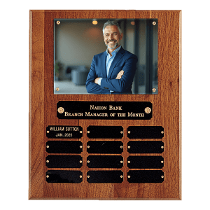 American Walnut 12 Plate Photo Plaque w/Black Brass Plates-Holds 5" x 7" Photo