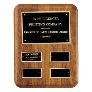 American Walnut AirFlyte Edge Quarterly Award Perpetual Plaque wth Black Brass Plates