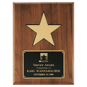 Gold Aluminum Star on a Solid Walnut Plaque with Black Recessed Area