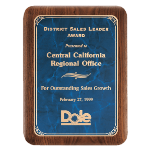American Walnut Plaque with Gold Border Sapphire Marble