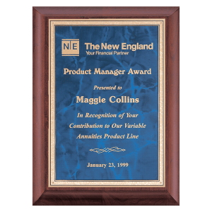Hand Rubbed Cherry Finish Plaque with Sapphire Marble Gold Border