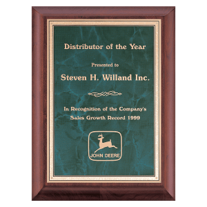 Hand Rubbed Cherry Finish Plaque with Emerald Marble Gold Border