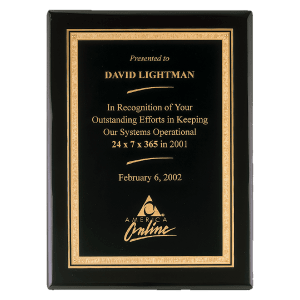 Airflyte Premium Black Piano Finish Plaque with Gold Florentine Border