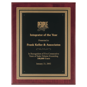Rosewood Piano Finish Plaque, Black/Gold Embossed Back Plate & Black Brass Plate