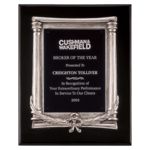 Black Piano Finish Plaque, Antique Silver Frame Casting & Black Aluminum Plate