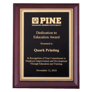Hand Rubbed Cherry Finish Plaque with Gold Florentine Border Black