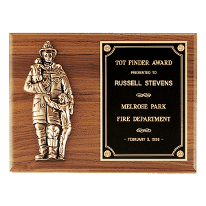 American Walnut Plaque with Firefighter Relief and Black Brass Plate