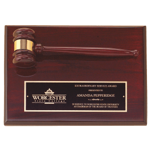 Rosewood Piano Finish Gavel Plaque with Black Laserable Brass Plate