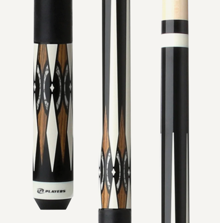 Players Midnight Black w/Imt. Bone, Bacote & White Recon Graphic, Solid Black Linen Wrap Cue Stick