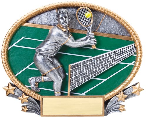 Large 3D Oval Male Tennis Player Resin