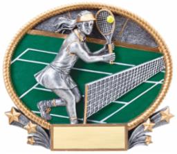 Large 3D Oval Female Tennis Player Resin
