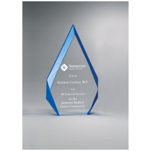 Flame Series Clear Freestanding Acrylic with Blue Accented Bevels