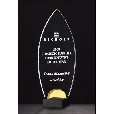 Flame Acrylic Award on Black and Gold Metal Base