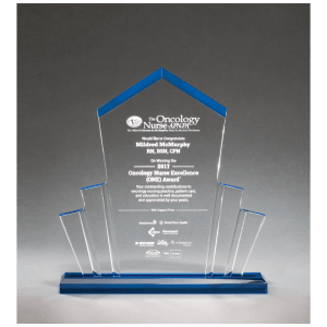 Large Tower Spotlight Clear Acrylic with Blue Accent on Blue Acrylic Base