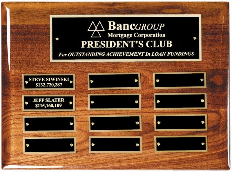 12 Plate Walnut Piano Finish Perpetual Plaque - LIMITED QUANTITIES AVAILABLE