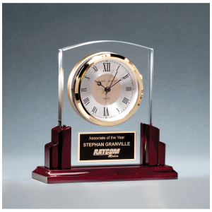 lass Clock with Rosewood High Gloss Base, Black Aluminum Plate