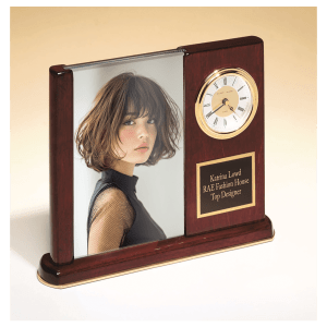 Rosewood Piano Finish Clock with Glass Picture Frame/Black Plate