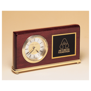 Rosewood Piano Finish Clock, Brass Base, Diamond Spun Dial, 3 Hand Movement with Black Laserable Plate