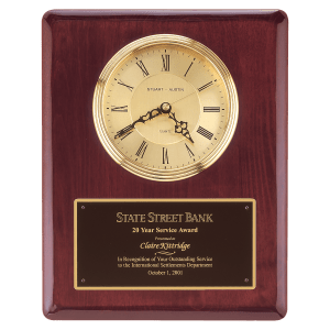 Rosewood Piano Finish Clock, Waterfall Bezel with Glass Lens,Gold Dial, Plate