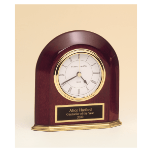 Rosewood Piano Finish Arched Table Clock with Solid Brass Base with Black Plate
