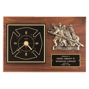 Walnut Plaque w/Gold Maltese Cross Clock/Firefighter Relief/Black and Brass Plate