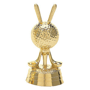 Ball & Clubs Golf Figure, Gold - 3"