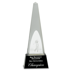Clear Crystal 3D Golf Spire on Black Pedestal Base