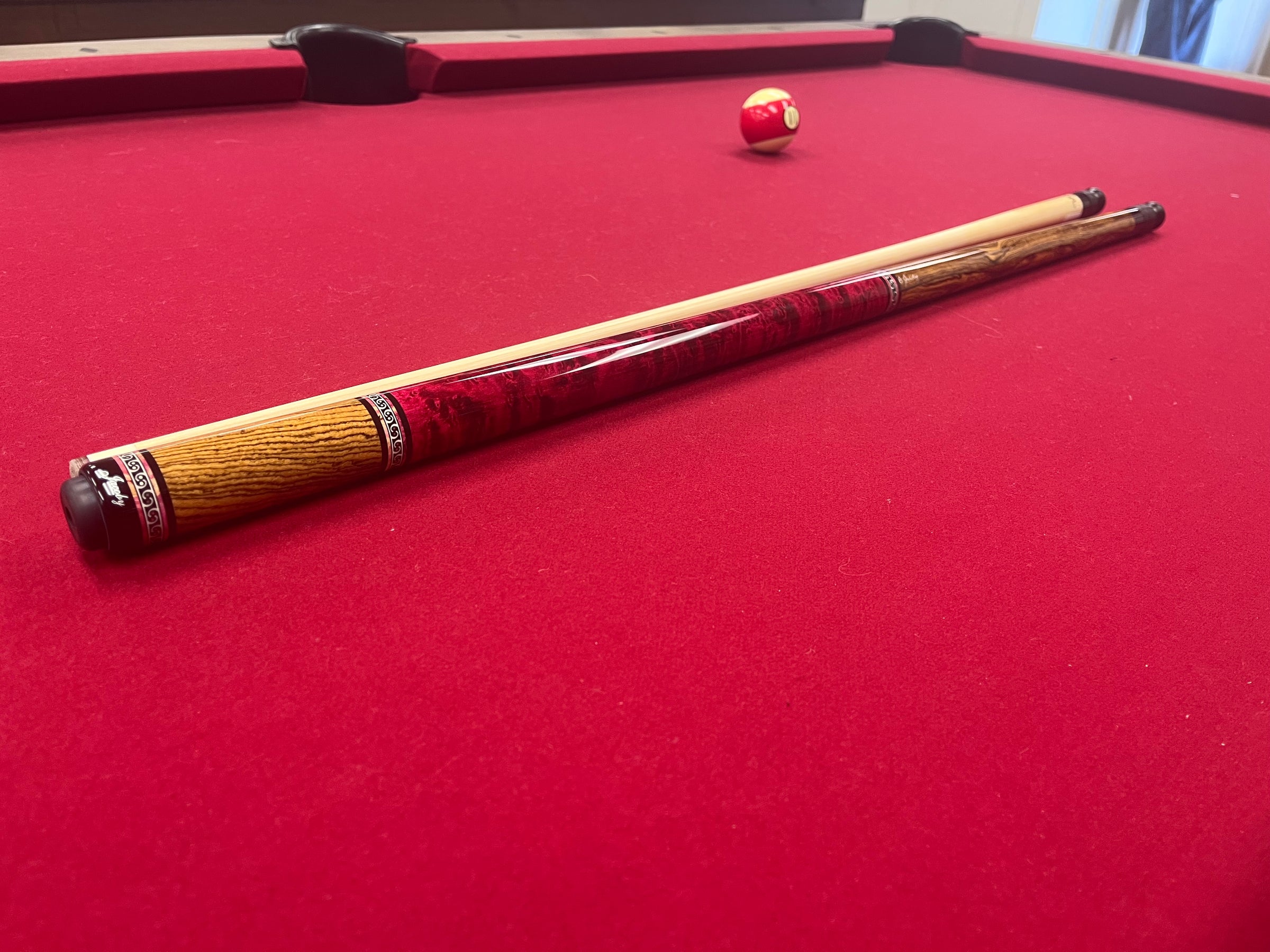 Jacoby Bocote with Raspberry Stained Birdseye Maple and Unique Inlay Cue Stick - 18.6oz - view 3