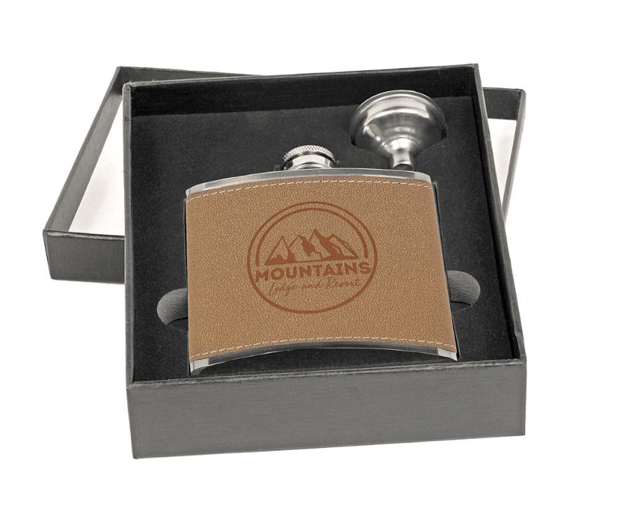 6 oz. Leather Stainless Steel Flask Gift Set in Black Box with Funnel