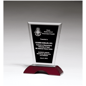 Black Silkscreened Clear Glass with High Gloss Rosewood Base