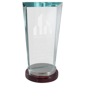 Premium Series Clear Glass Award with Rosewood and Alumi num Base