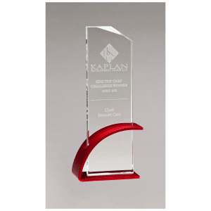 Thick Contemporary Clear Glass Award, Arched Base with Matte Metallic Finish