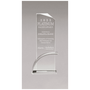 Thick Contemporary Clear Glass Award, Arched Base with Matte Metallic Finish
