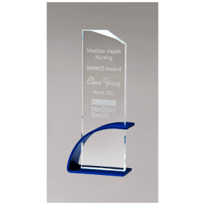 Thick Contemporary Clear Glass Award, Arched Base with Matte Metallic Finish