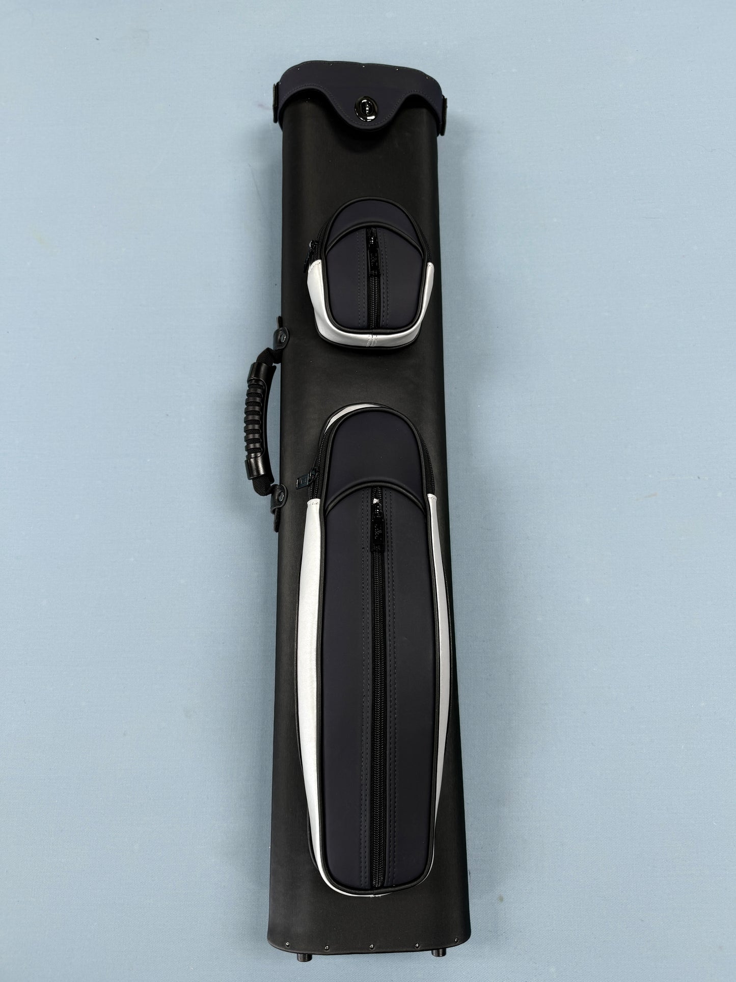 4x6 Cue Case Blue, Black, & White with Lift Clasp with 1 strap & 2 handles