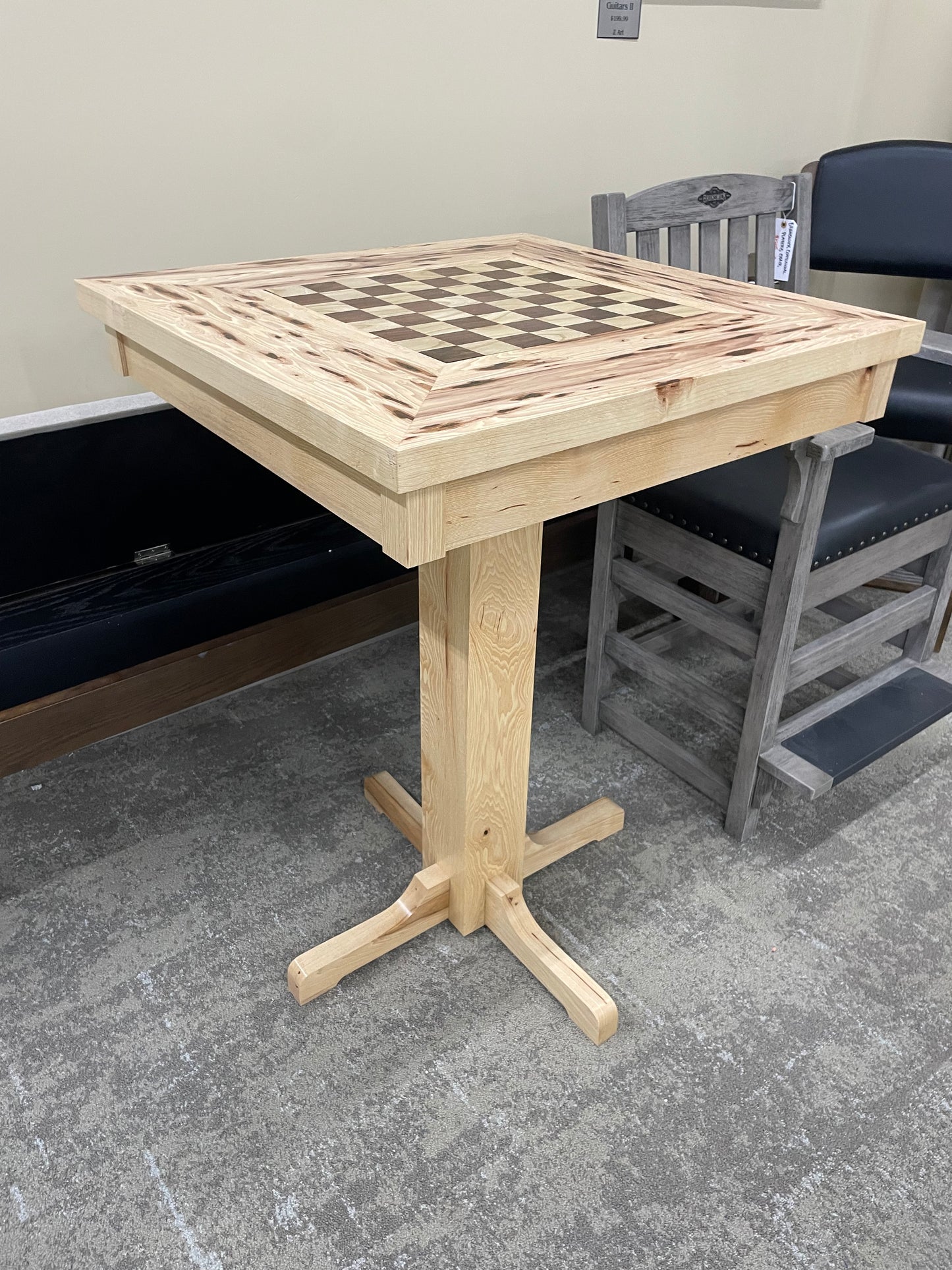 Hand-Made in Hanover County Bark Inclusion Checkerboard Pub Table w/ Cedar Drawers